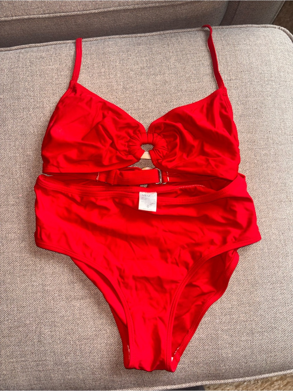 VENUS Bright Red Cutout Bikini Set with Ring Detail